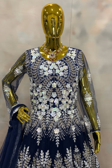 Moonlight Maroon Glimmer – Wine Embroidered Anarkali Gown with 3D Floral Work