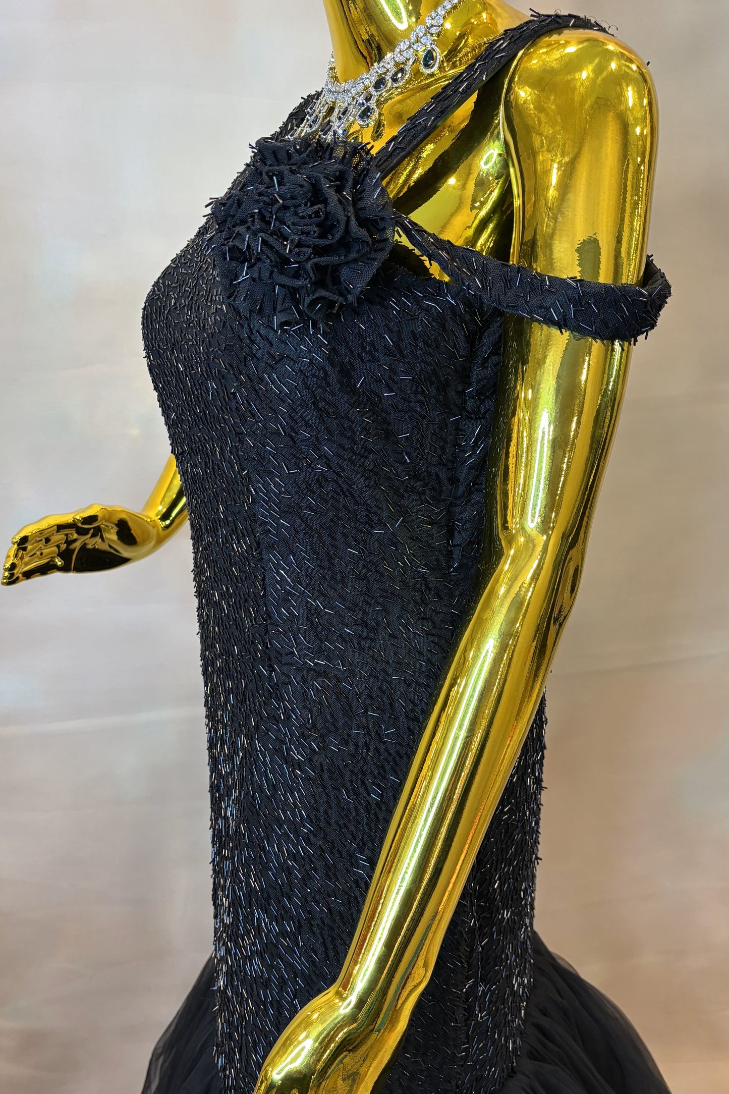 Classic Black Mermaid Gown with Tulle Flare