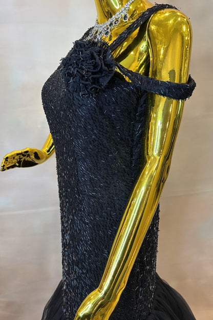 Classic Black Mermaid Gown with Tulle Flare