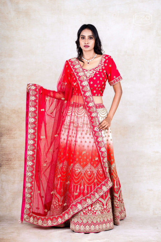 Red & Gold Bridal Lehenga Set – Rent Heavy Embroidered Wedding Lehenga