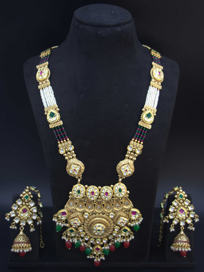 Royal Temple Bridal Jewellery Set – A Blend of Kundan, Pearls, and Ruby Elegance