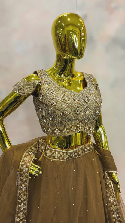 Golden Ember – Velvet Mirror Work Lehenga Set